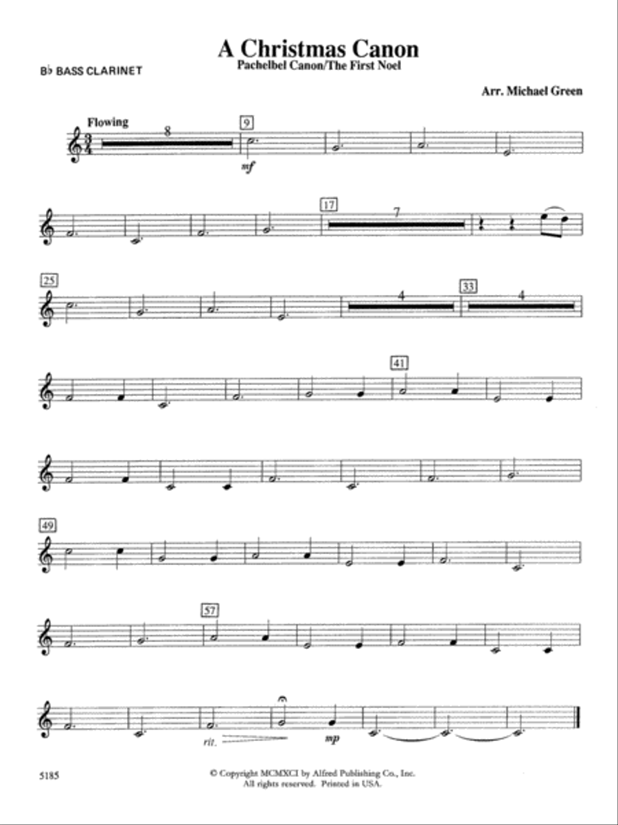 A Christmas Canon (Pachelbel Canon / The First Noel): B-flat Bass Clarinet Concert Band scores gallery preview page 1