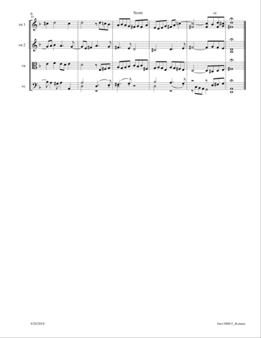 Bach: The Art of Fugue, BWV 1080 Fugue No. 5 arr. for String Quartet String Quartet scores gallery preview page 6