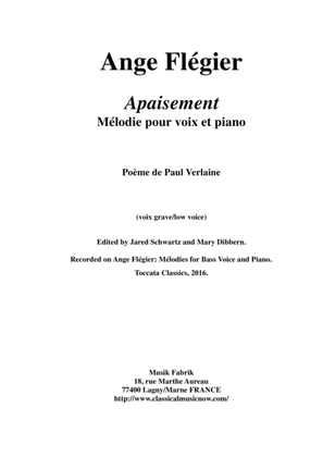 Book cover for Ange Flégier: Apaisement for low voice and piano