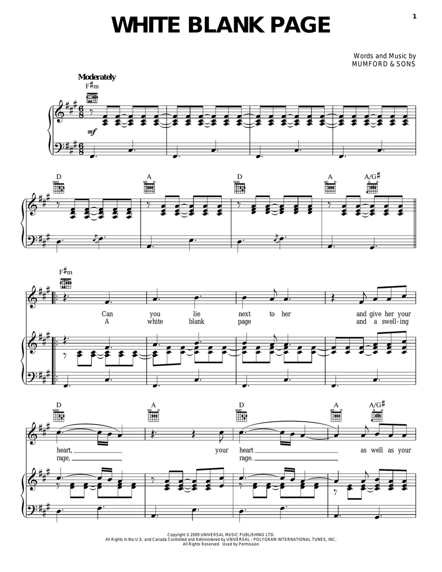 White Blank Page Piano, Vocal, Guitar scores gallery preview page 1