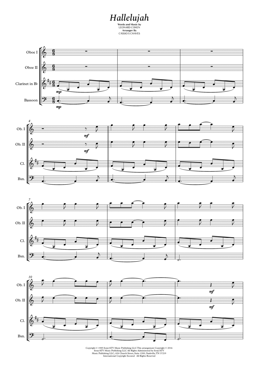 Hallelujah Hallelujah Woodwind Quartet scores gallery preview page 1