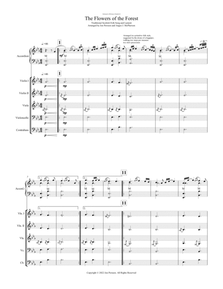 "The Flowers of The Forest" for Accordion and String Ensemble - SCORE