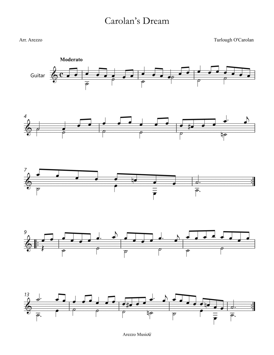 Carolan's Dream - Classical Guitar Sheet Music Acoustic Guitar scores gallery preview page 1