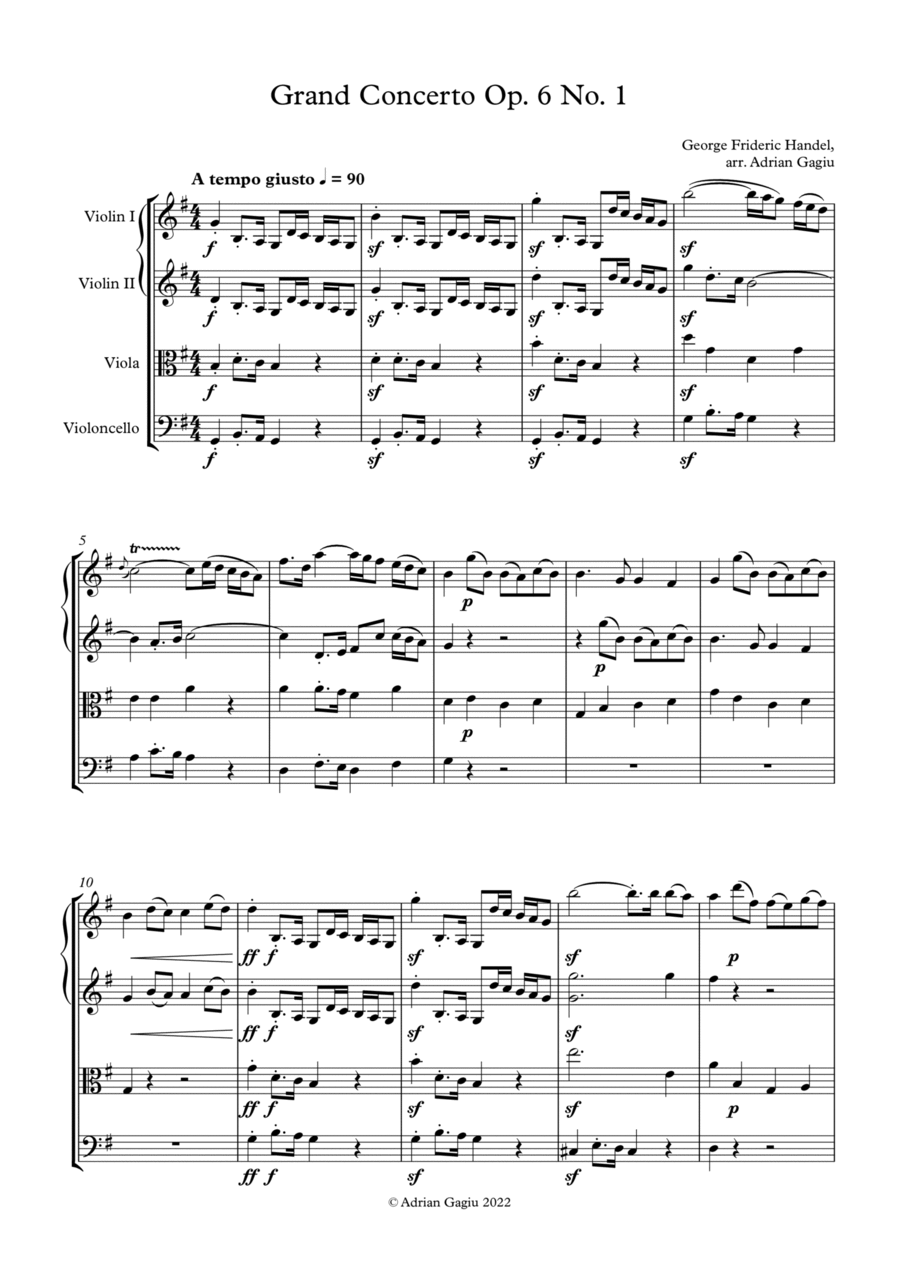 Concerto grosso in G major op. 6 no. 1 String Quartet scores gallery preview page 1