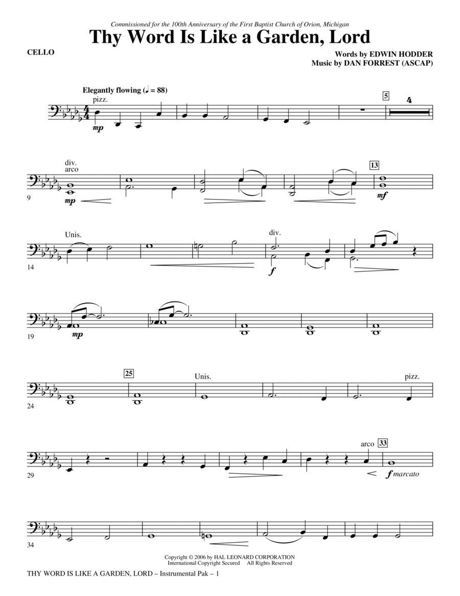 Thy Word Is Like A Garden, Lord - Cello Choir scores gallery preview page 1