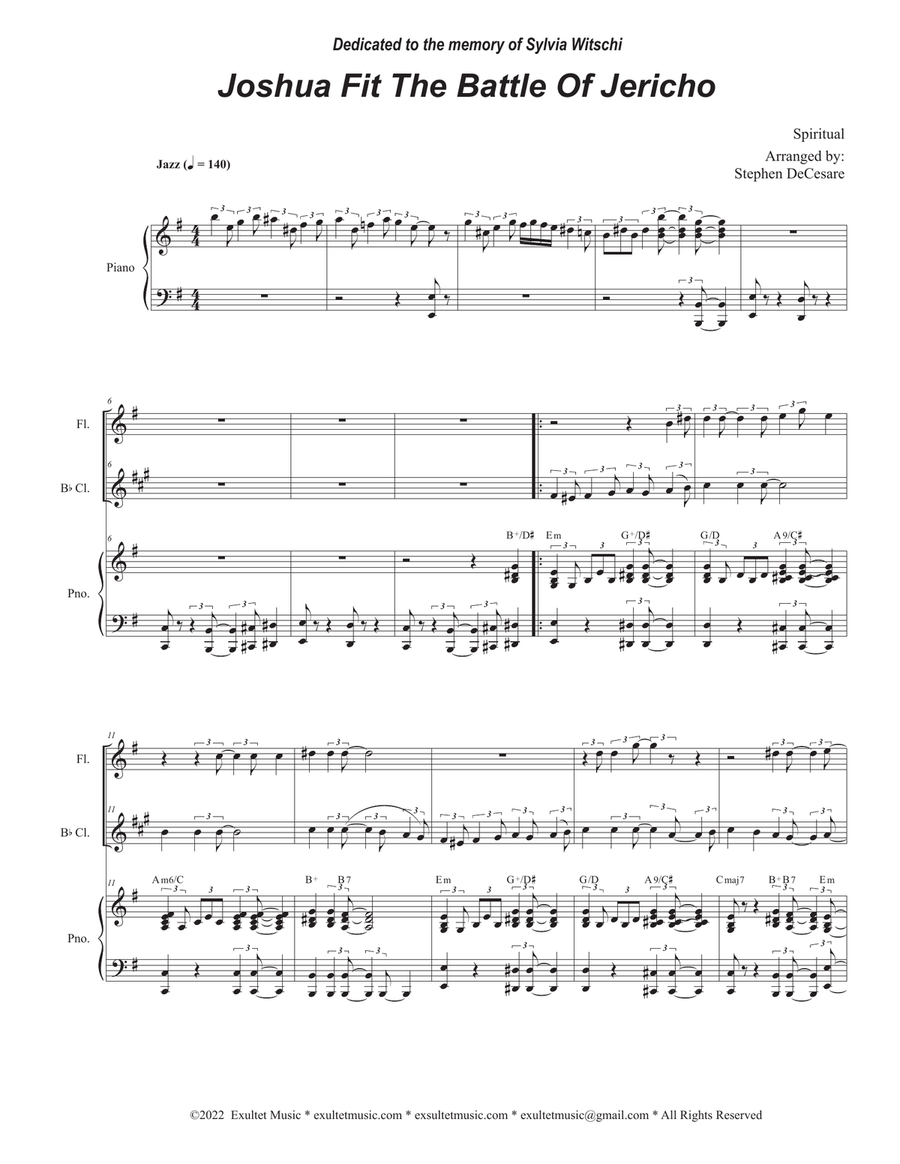 Joshua Fit The Battle of Jericho (Duet for Flute and Bb-Clarinet) by Mahalia Jackson Woodwind Duet - Digital Sheet Music