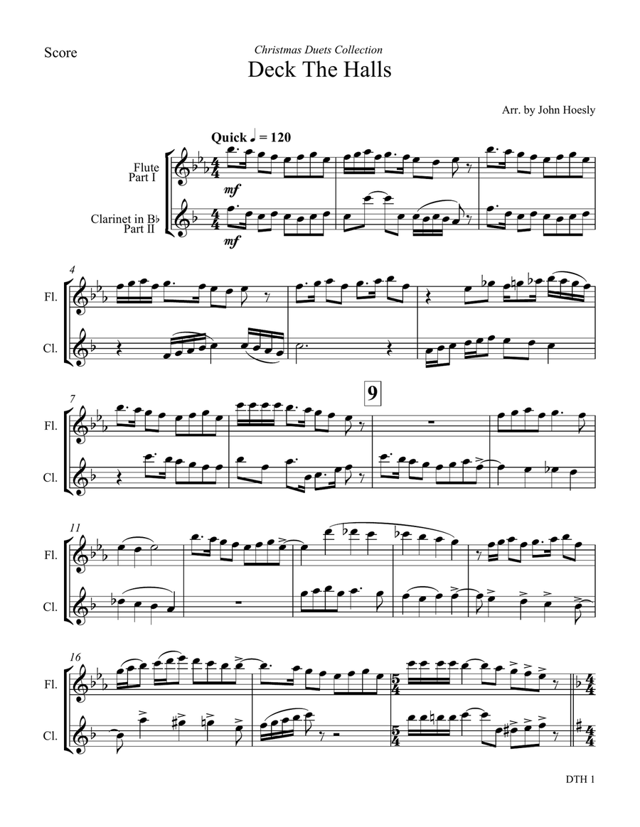 Deck the Halls- duet flute and clarinet Deck the Halls- duet flute and clarinet Woodwind Duet scores gallery preview page 1