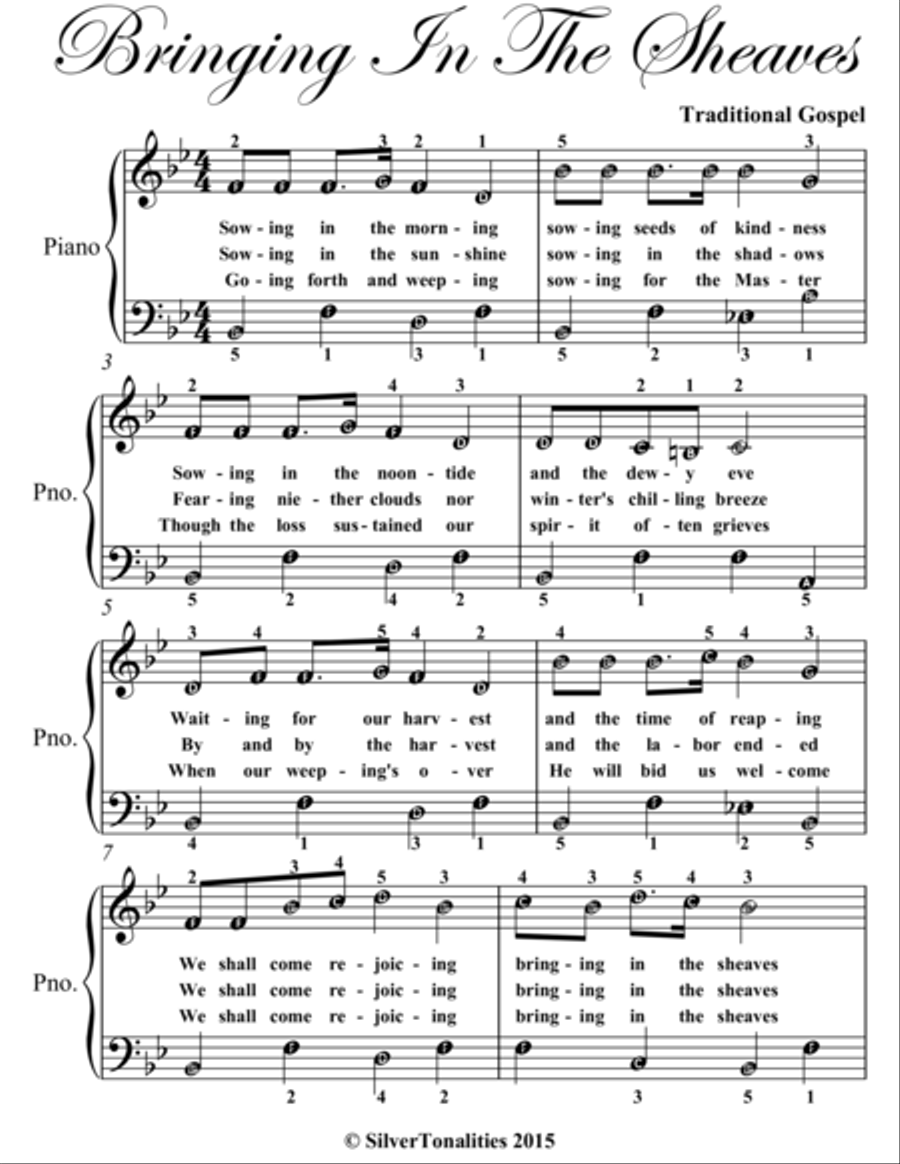 Bringing in the Sheaves Easy Piano Sheet Music Easy Piano scores gallery preview page 2