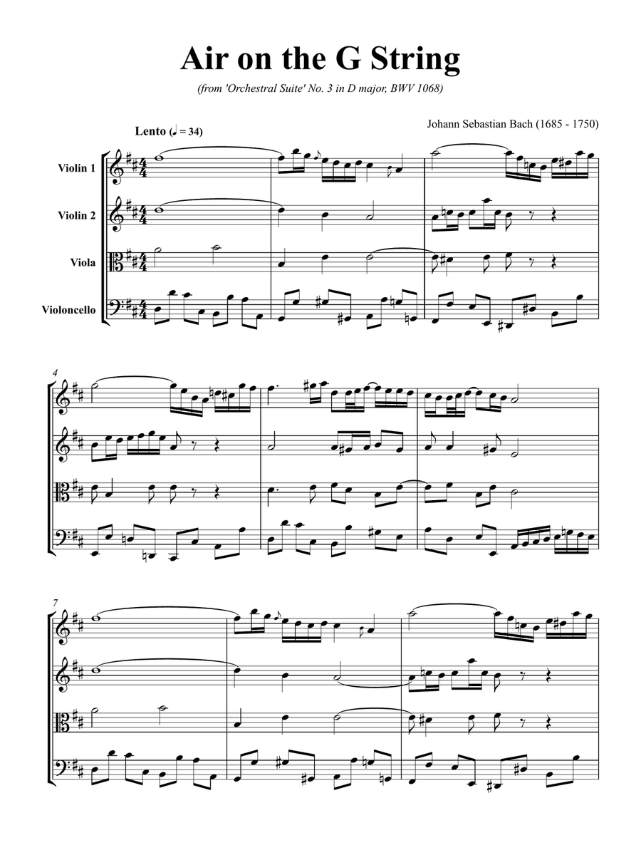 Air on the G String (for String Quartet or String Orchestra) String Quartet scores gallery preview page 3