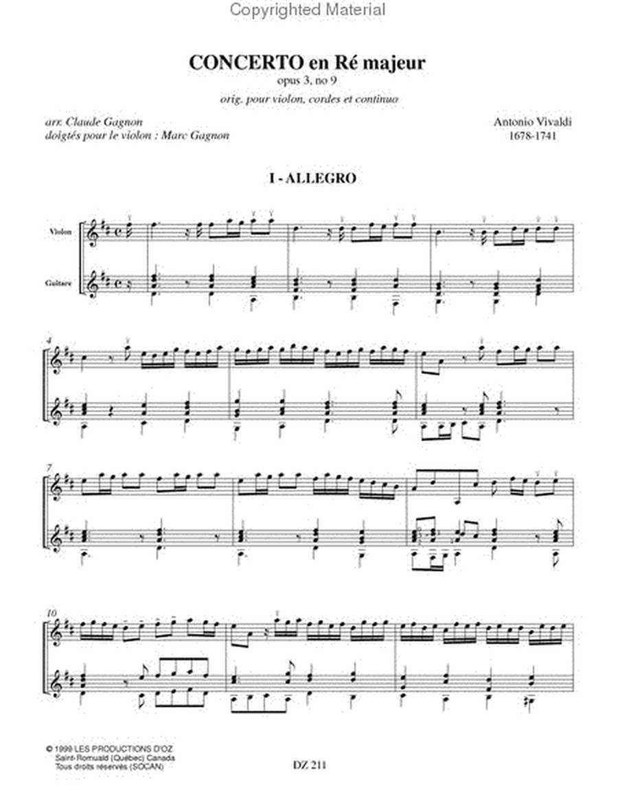Concerto en Ré majeur, opus 3, no 9
