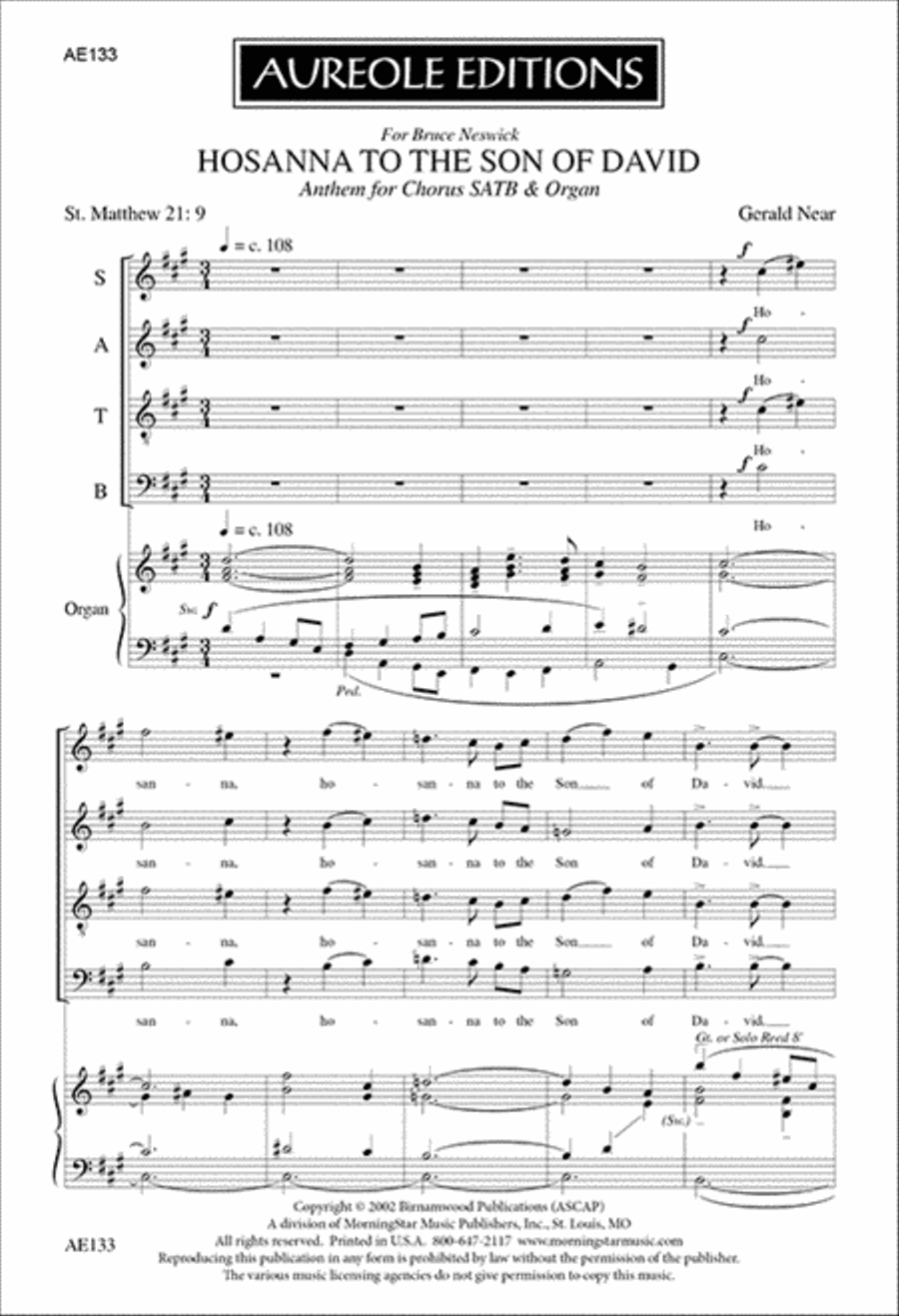 Hosanna to the Son of David 4-Part scores gallery preview page 1