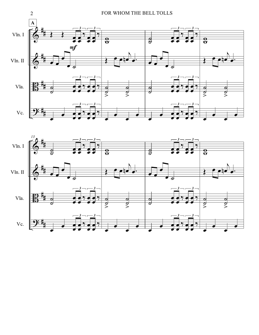 For Whom The Bell Tolls String Quartet scores gallery preview page 2