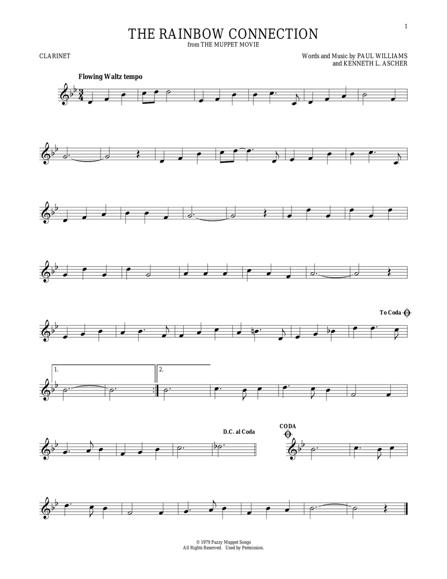 The Rainbow Connection Clarinet Solo scores gallery preview page 1