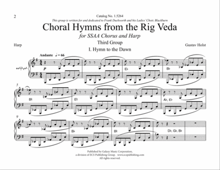 Choral Hymns from the Rig-Veda, Group 3 (Downloadable Harp Part) Choir scores gallery preview page 2