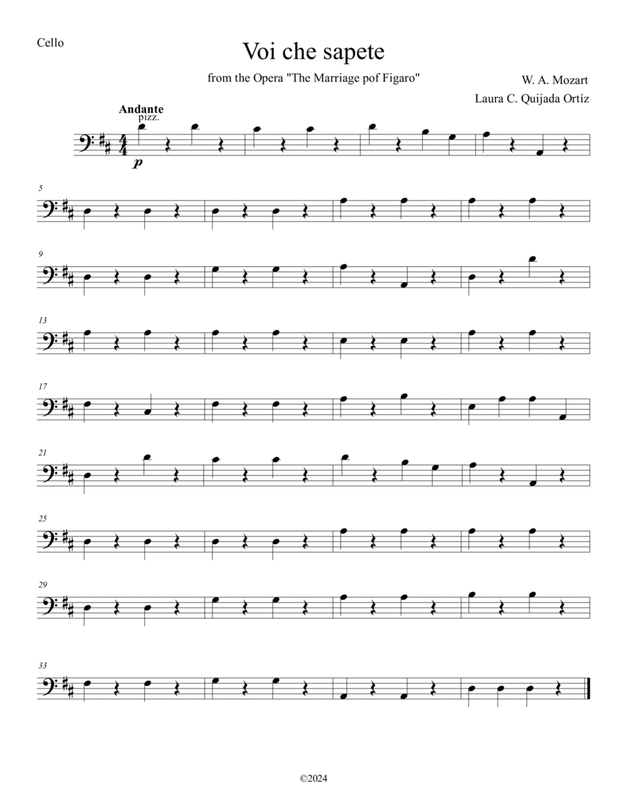 Voi che sapete, aria from The Marriage of Figaro. Easy. String orchestra. Score & parts. Chamber Music scores gallery preview page 1