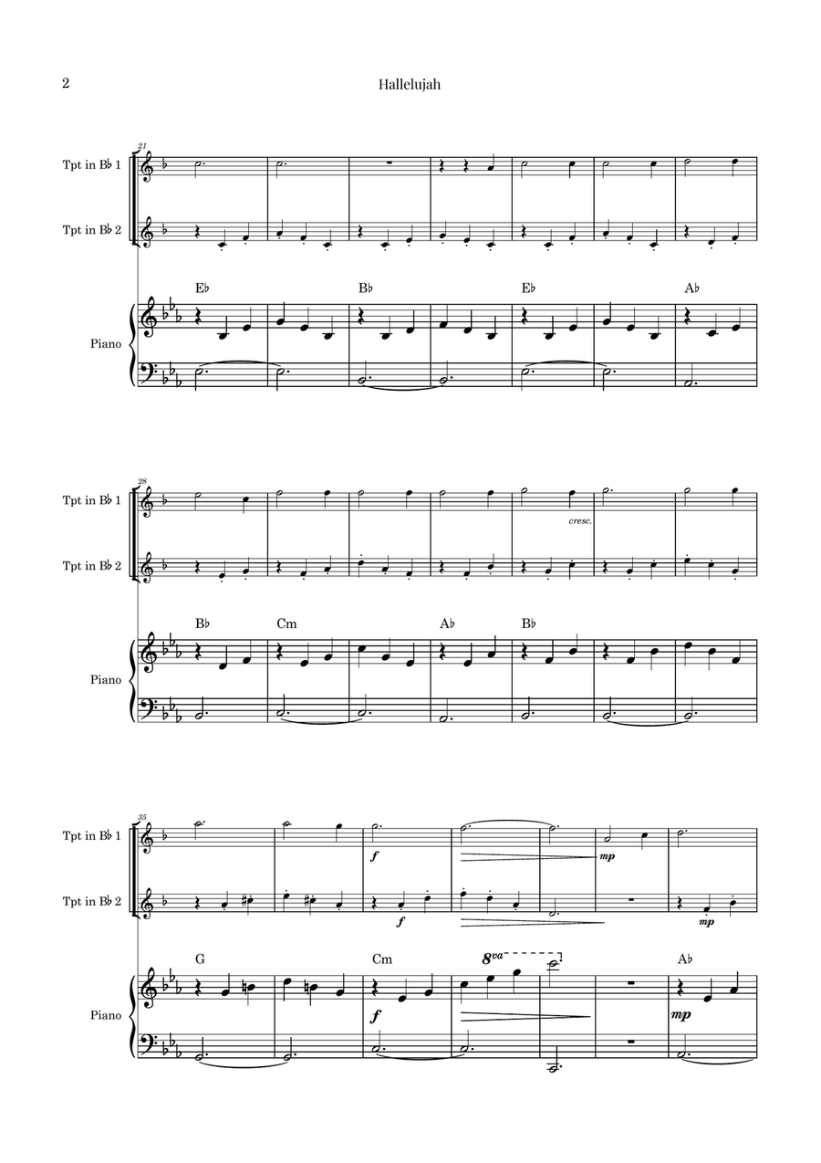 Hallelujah Trumpet Duet scores gallery preview page 2