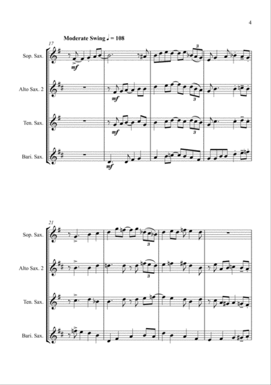 Londonderry Air (Danny Boy) - Jazz Arrangement for Saxophone Quartet Saxophone Quartet scores gallery preview page 5