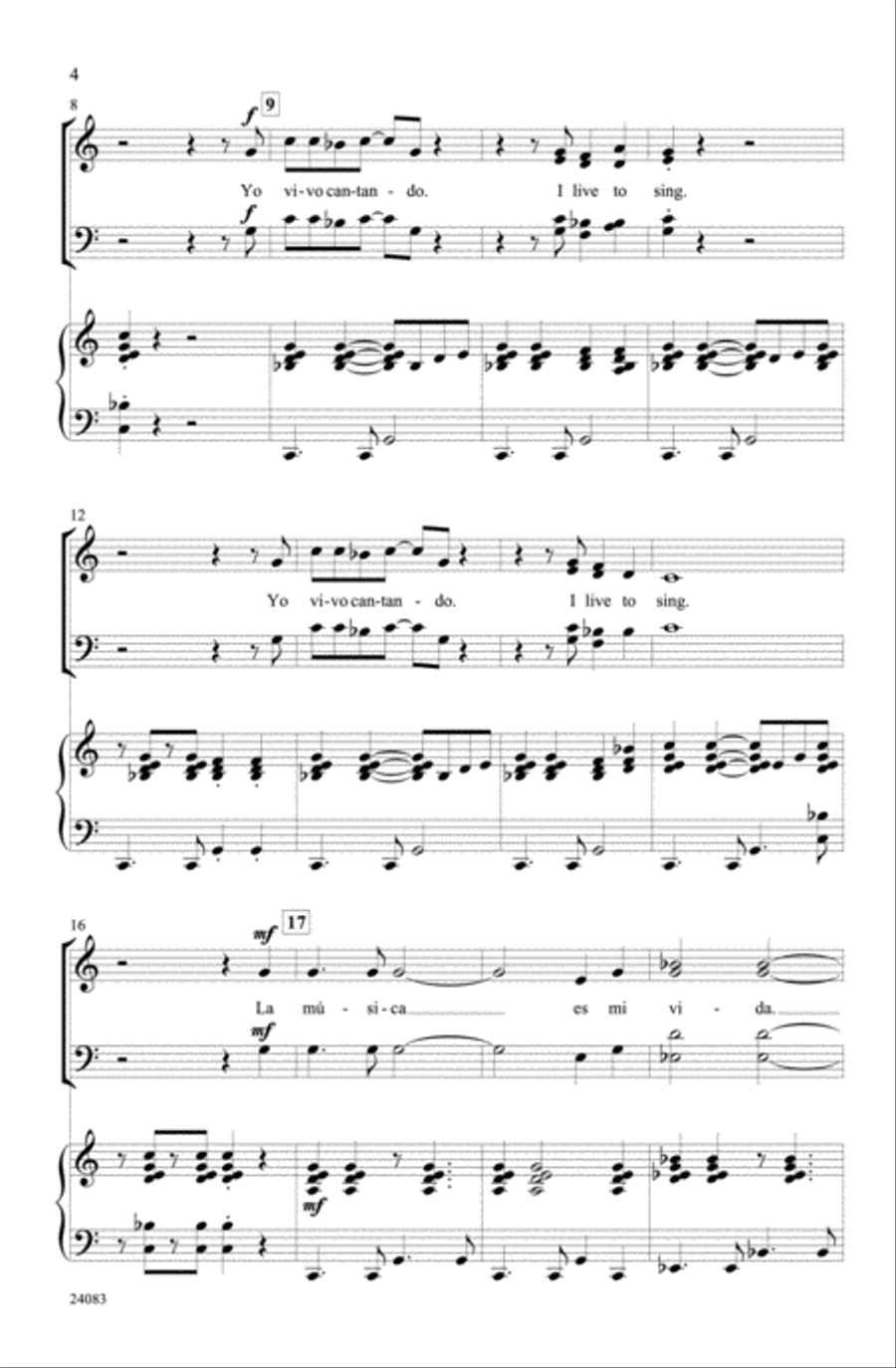 Yo Vivo Cantando (I Live to Sing) 4-Part scores gallery preview page 3