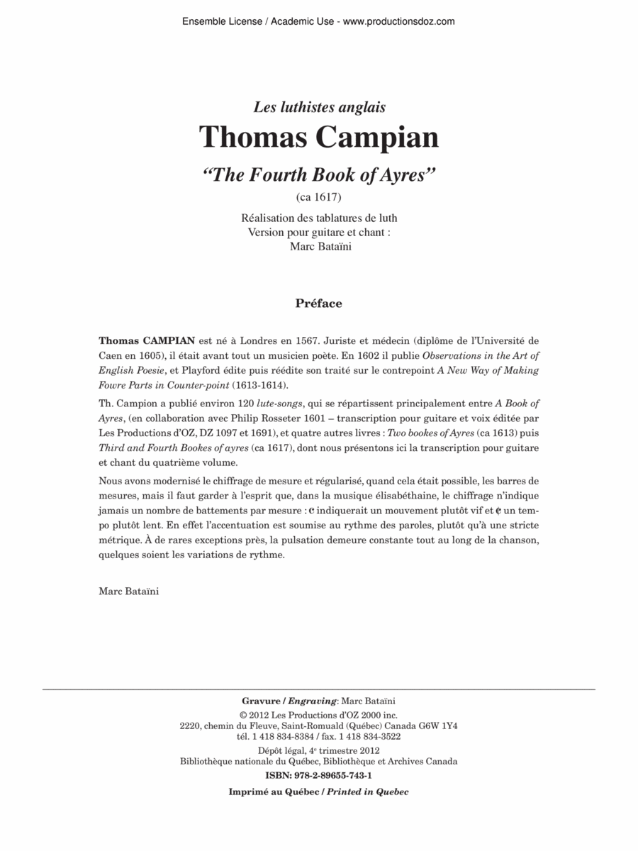 The Fourth Book of Ayres Classical Guitar scores gallery preview page 1