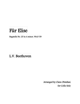 Beethoven: Für Elise, WoO 59 (for Solo Cello in 2 difficulty level)