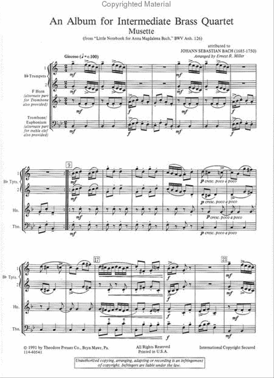 An Album For Intermediate Brass Quartet Concert Band scores gallery preview page 2