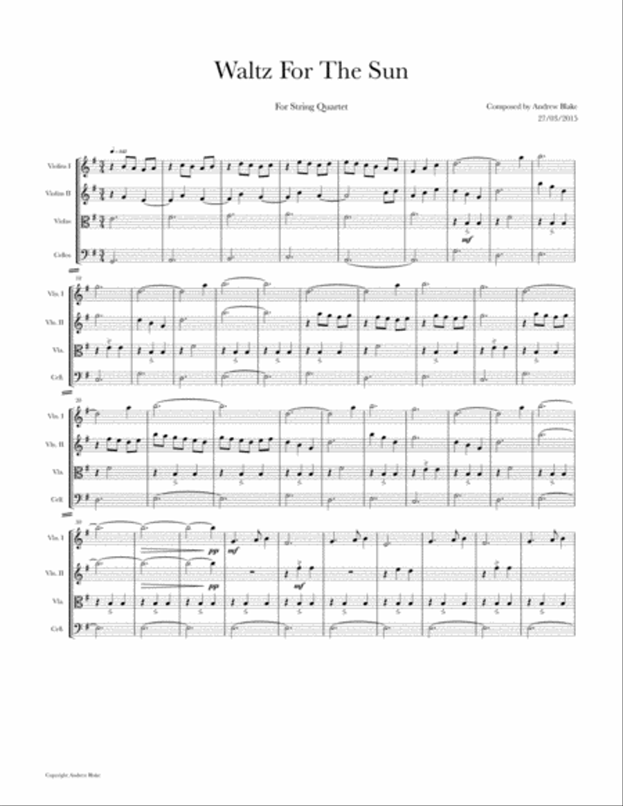 Waltz For The Sun - Arrangement for String Quartet String Quartet scores gallery preview page 1