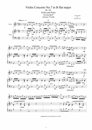 Book cover for Vivaldi - Violin Concerto No.7 in B flat RV 359 Op.9 for Violin and Piano