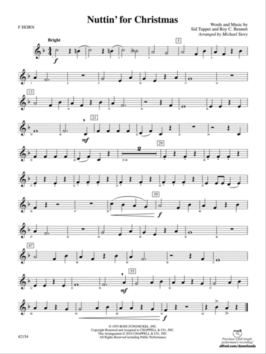 Nuttin' for Christmas: 1st F Horn Concert Band scores gallery preview page 1