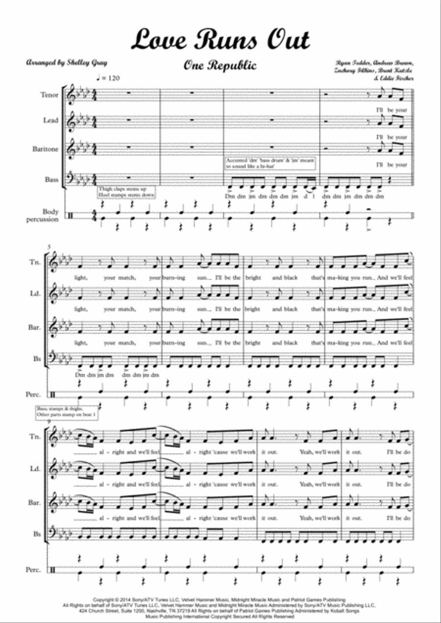 Love Runs Out TTBB scores gallery preview page 1