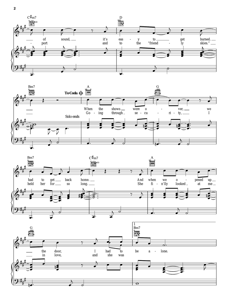 Just A Song Before I Go Piano, Vocal, Guitar scores gallery preview page 2