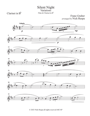 Silent Night - Variations (Flute & Clarinet in B Flat Duet) Clarinet part