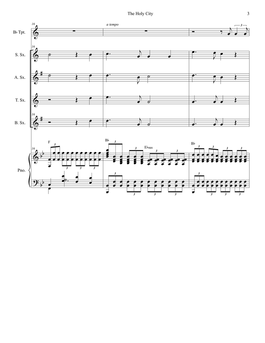 The Holy City (Saxophone Quartet and Piano) Woodwind Ensemble scores gallery preview page 3