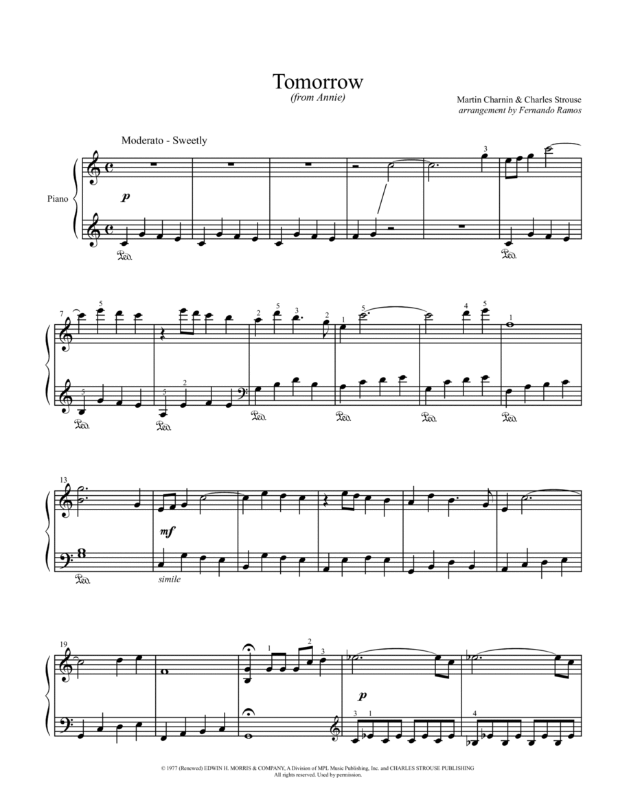 Tomorrow Easy Piano scores gallery preview page 1