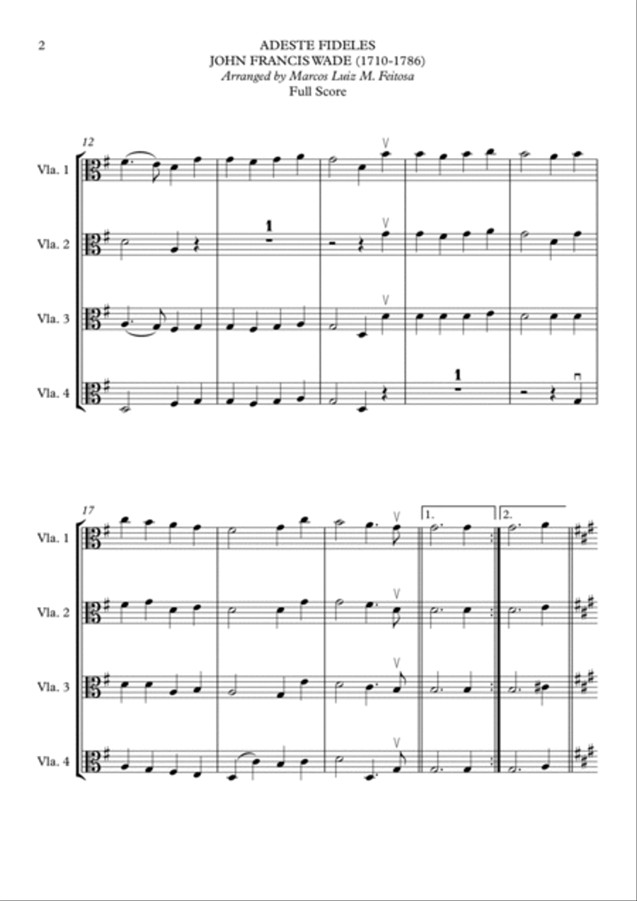 Adeste Fideles - Viola Quartet String Quartet scores gallery preview page 4
