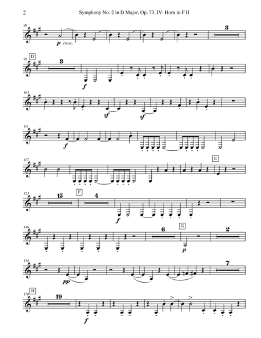 Brahms Symphony No. 2, Movement IV - Horn in F 2 (Transposed Part), Op. 73 Horn Solo scores gallery preview page 2