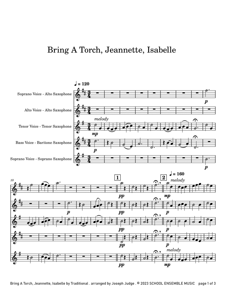 Bring A Torch for Saxophone Quartet in Schools Saxophone Quartet scores gallery preview page 1