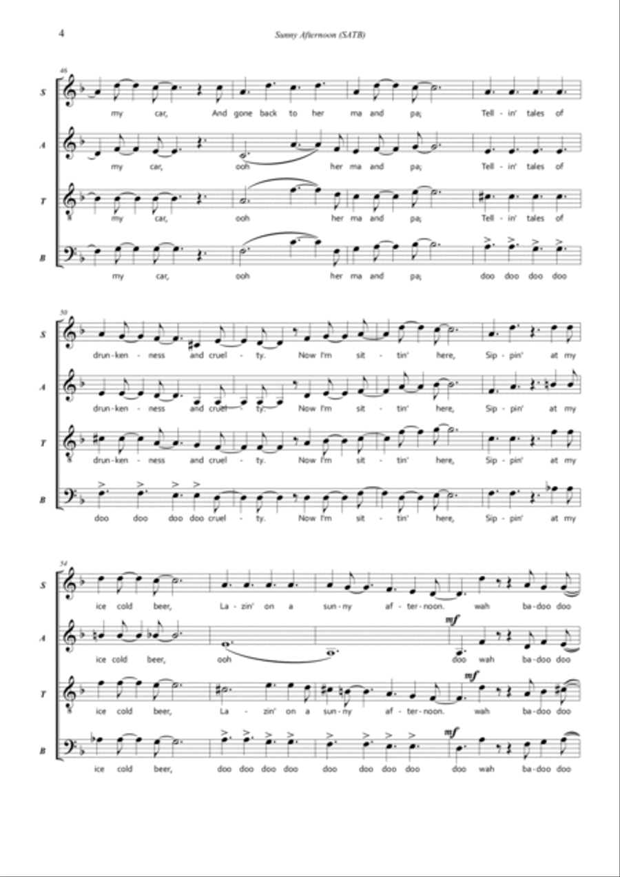 Sunny Afternoon 4-Part scores gallery preview page 4