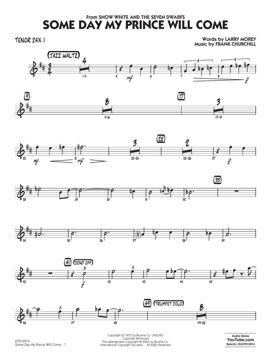 Some Day My Prince Will Come (arr. Chuck Israels) - Tenor Sax 1