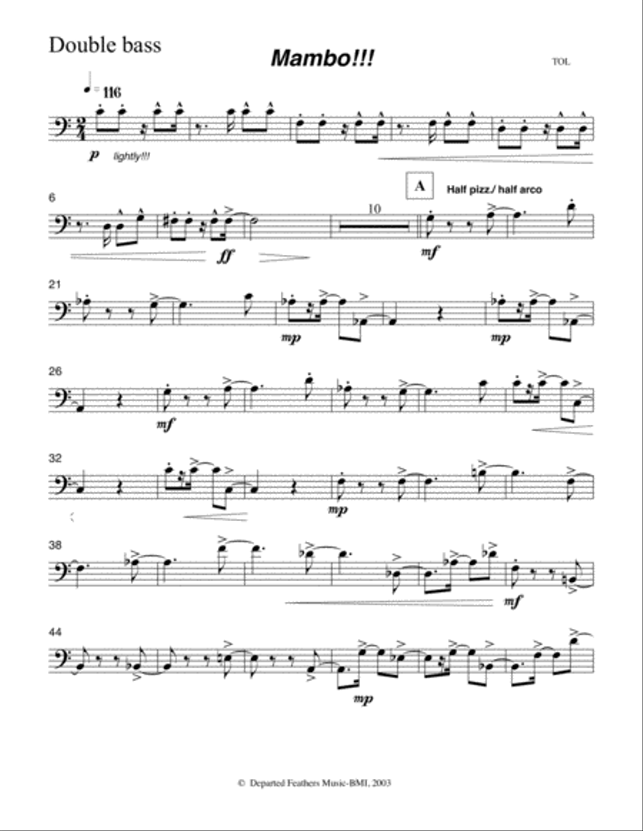 Mambo!!! Double bass part Full Orchestra scores gallery preview page 1