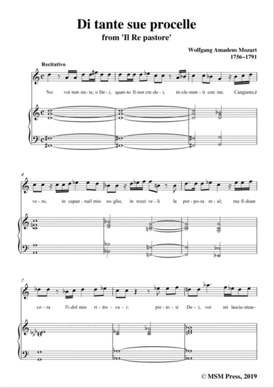 Mozart-Di tante sue procelle,from 'Il Re Pastore',in C Major,for Voice and Piano Voice Solo scores gallery preview page 3