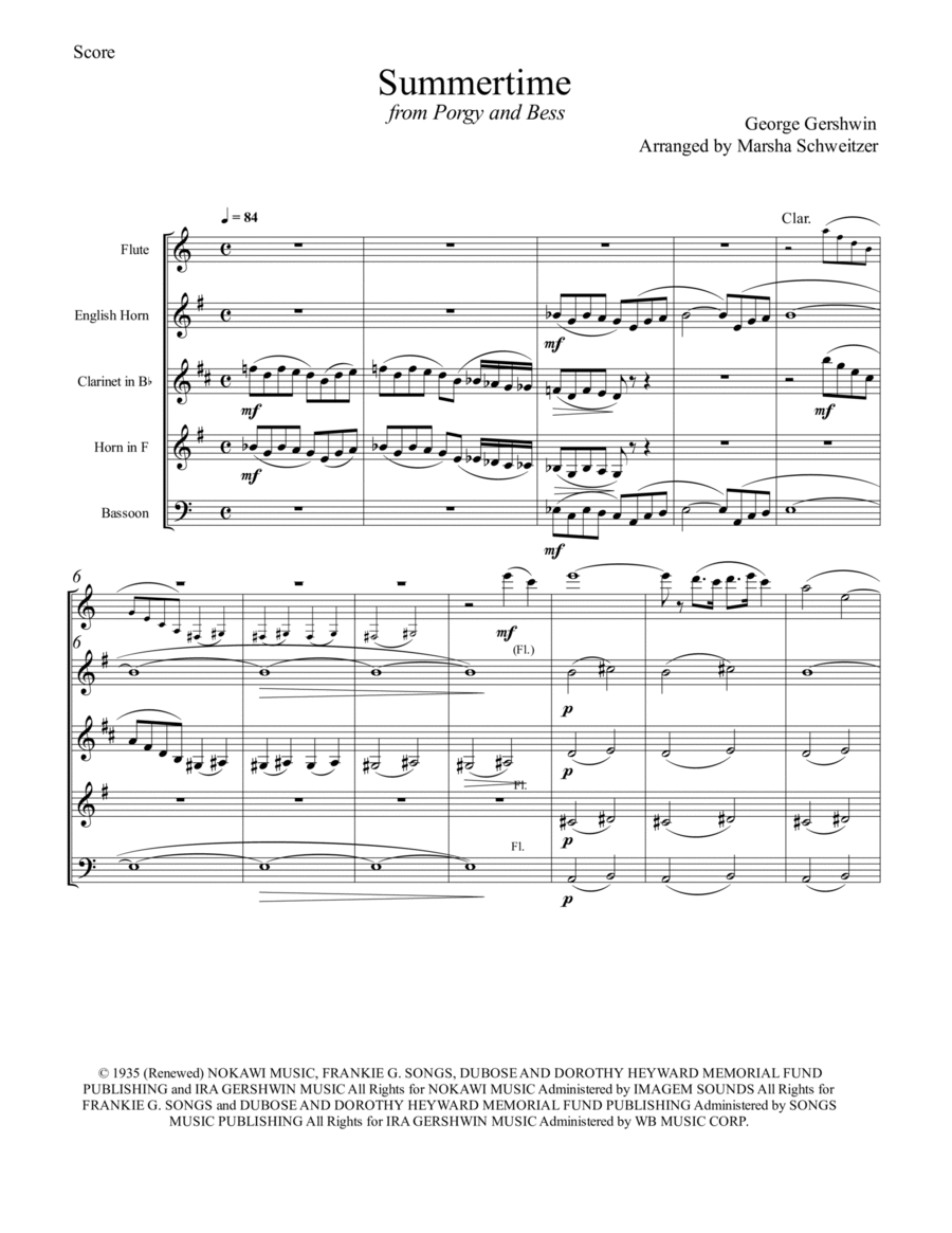Summertime Woodwind Quintet scores gallery preview page 1