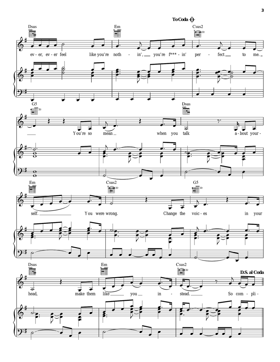 F**kin' Perfect F**kin' Perfect Piano, Vocal, Guitar scores gallery preview page 3