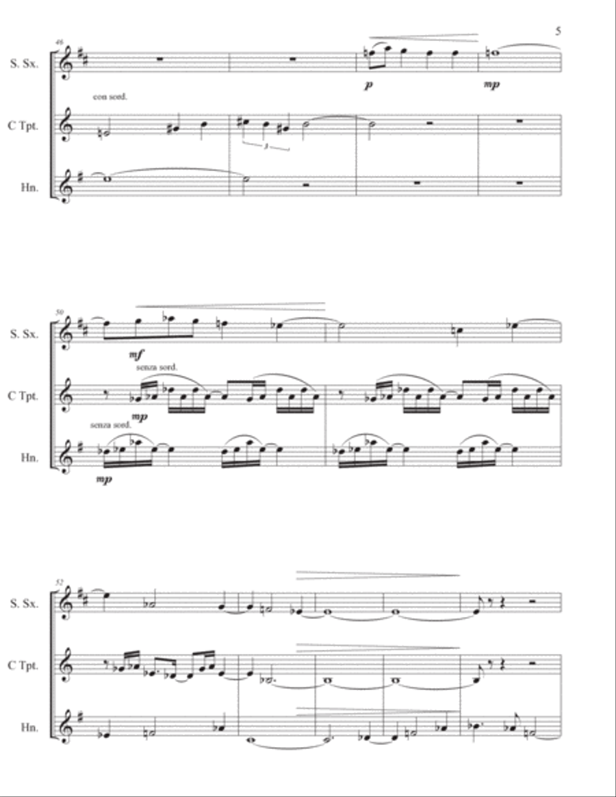 Three Movements for Soprano Sax, Trumpet and Horn Small Ensemble scores gallery preview page 5