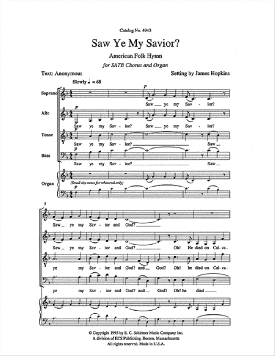 Saw Ye My Savior? Saw Ye My Savior? 4-Part scores gallery preview page 1