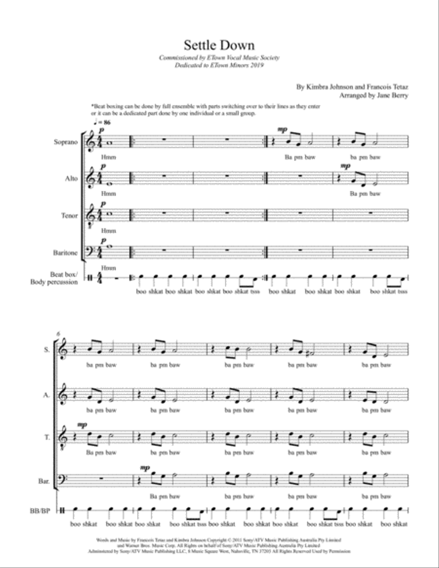 Settle Down 4-Part scores gallery preview page 1