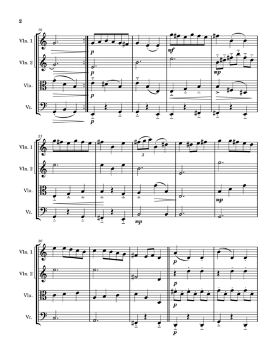 Minuet No. 2 String Quartet scores gallery preview page 2