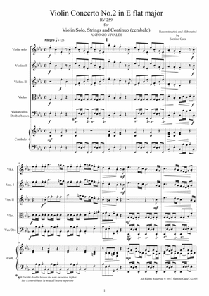 Vivaldi - Concerto No.2 in E flat RV 259 Op.6 for Violin, Strings and Continuo
