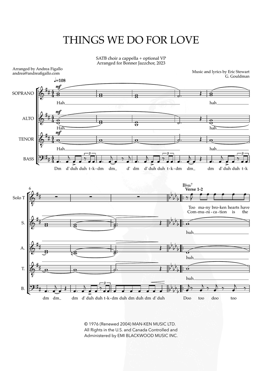 Things We Do For Love 4-Part scores gallery preview page 1