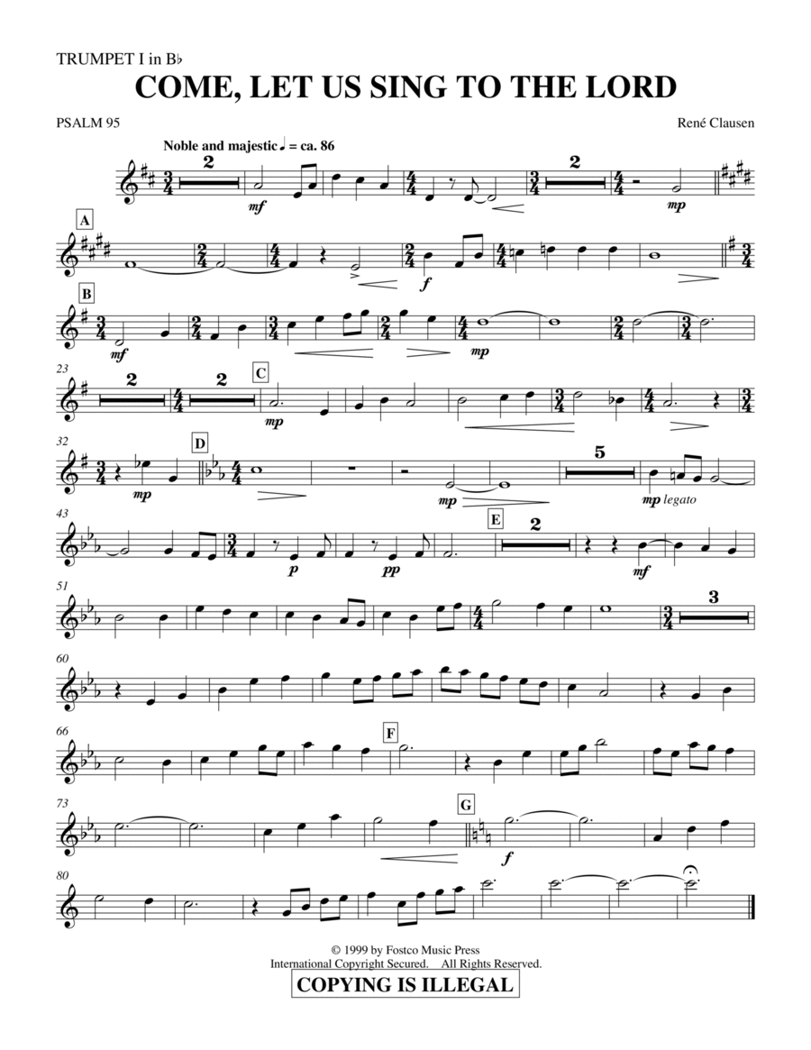 Come, Let Us Sing to the Lord - Trumpet 1 in Bb Choir scores gallery preview page 1