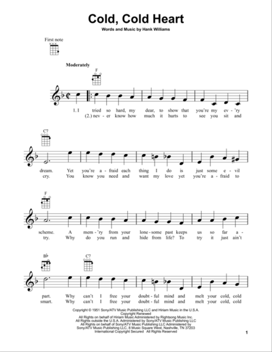 Cold, Cold Heart Cold, Cold Heart Ukulele scores gallery preview page 1